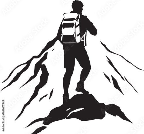 Adventure Hiking Clipart – Backpacker and Dog in Nature Scene