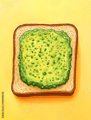 Obraz na płótnie smashed avocado on toasted slice of sandwich bread, empty background, top view, yellow background w salonie