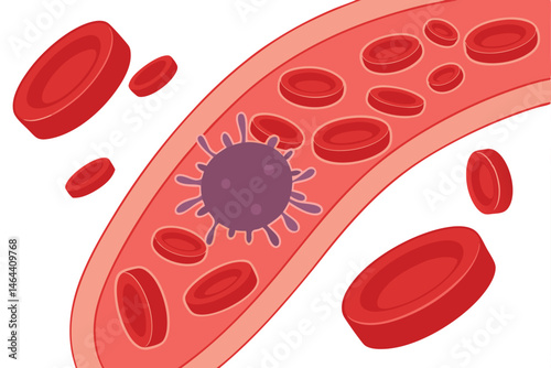 83 Medical illustration, red blood cells, microscopic view, cross-section, cellular structure, hemoglobin, circulatory system, 3D rendering, scientific visualization, anatomical detail, high magnifica