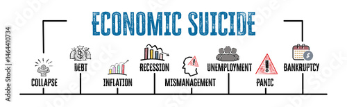 ECONOMIC SUICIDE Concept. Illustration with keywords and icons. Horizontal web banner