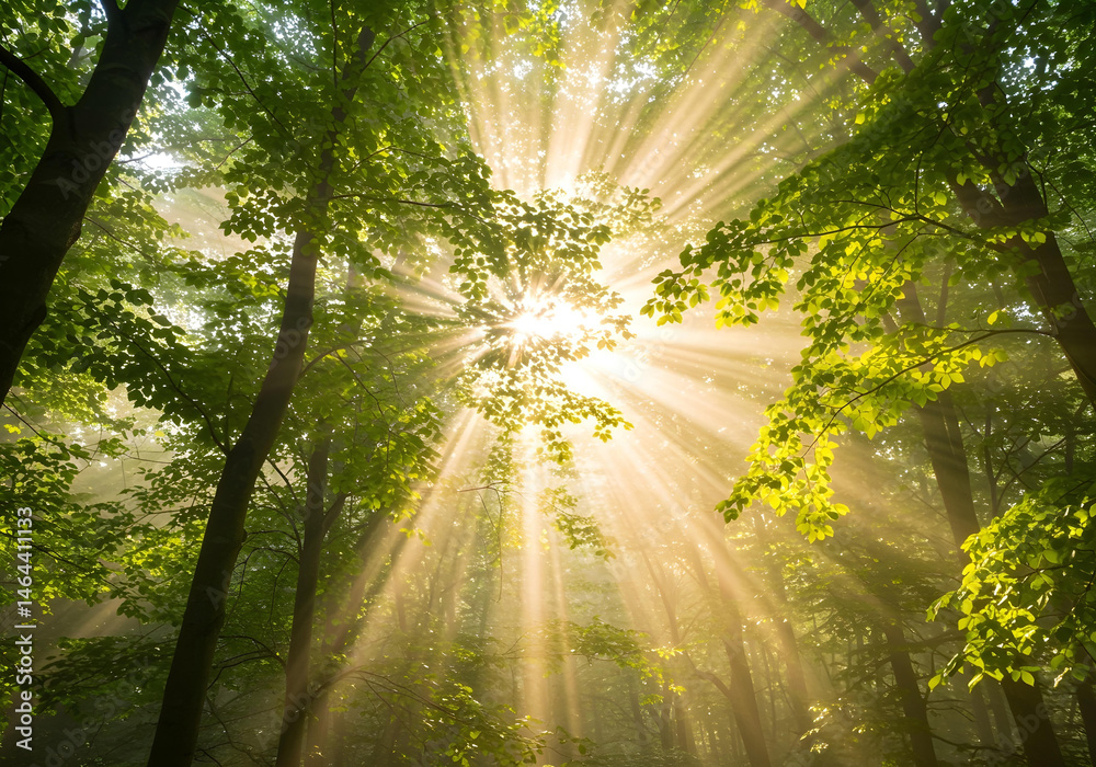 Fototapeta premium sun rays through the forest