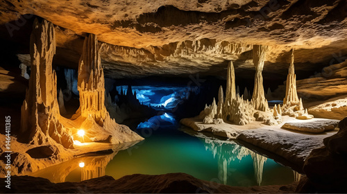 stalagmites and stalactites underground in cosmic cave cavern Arkansas Eureka Springs
