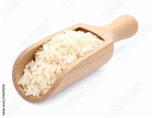wooden rice scoop at white background