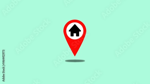 Home location concept with a red pinpoint icon with a house inside suggesting real estate property or a location marker