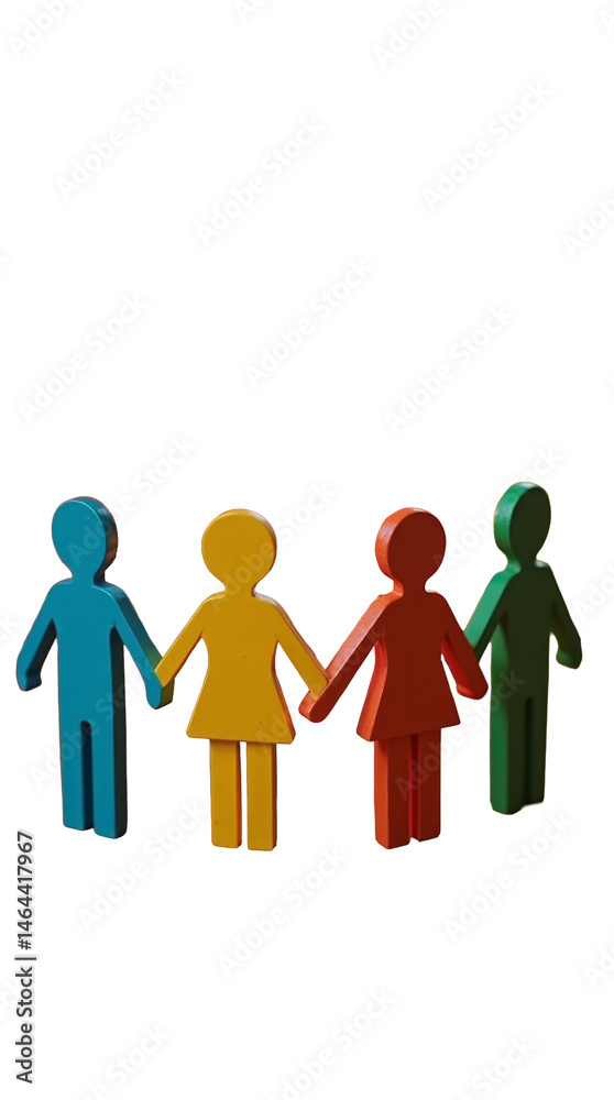 Circle of Multicolored Wooden Figurines Standing Hand-in-Hand Around a Lit Candle on a Wooden Table Circle of Multicolored Wooden Figurines Standing Hand-in-Hand Around a Lit Candle on a Wooden Table