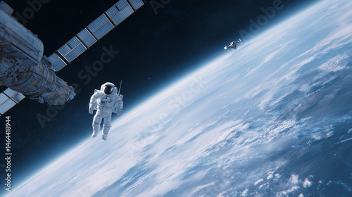 Astronaut in Space with Satellite - A Stunning View
