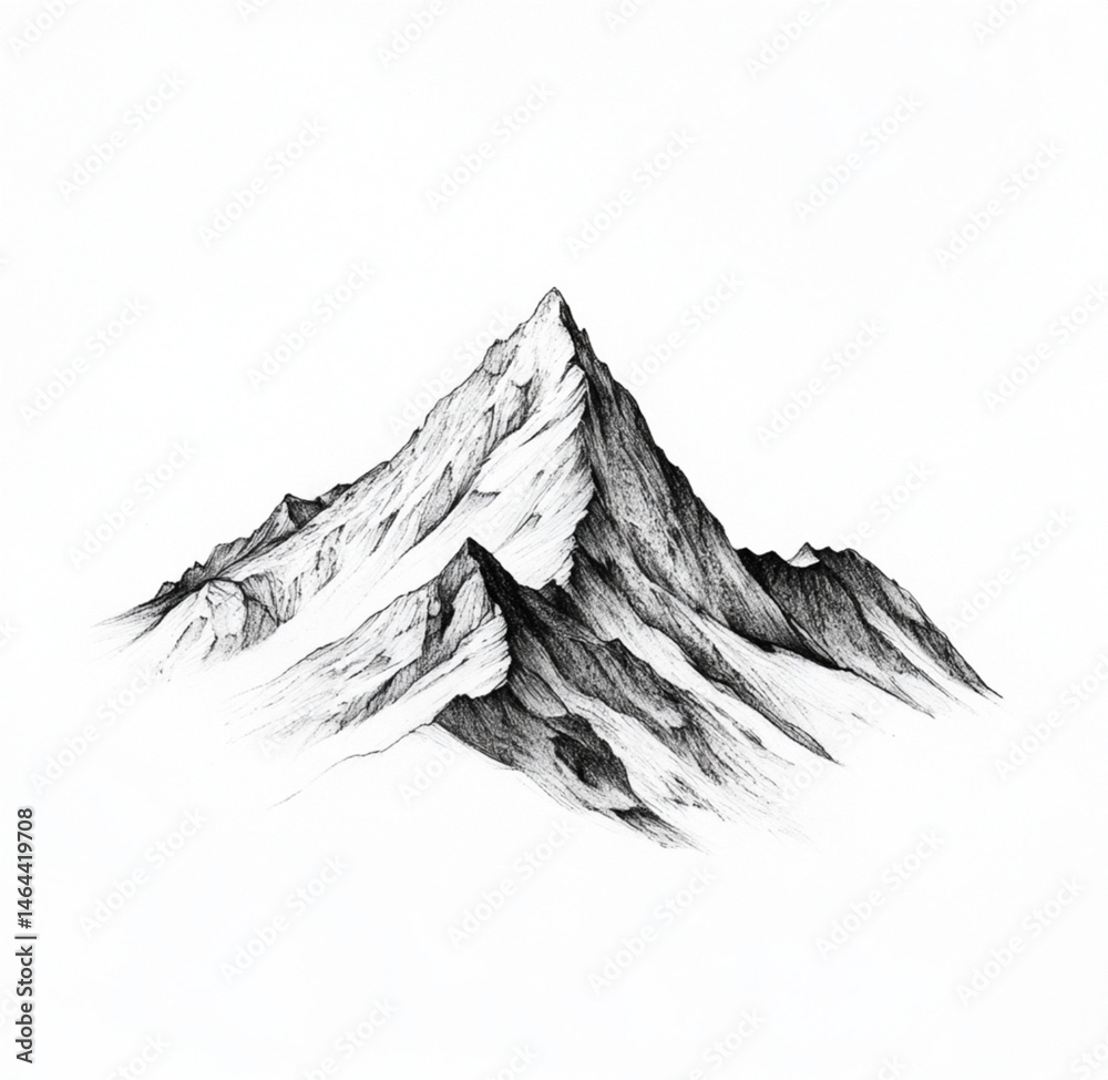 drawing of a mountain with fine lines and light shading for a feminine result in black and white on a white background for a tattoo project