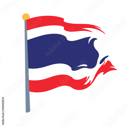 Thai flag waving in the wind against a white background  