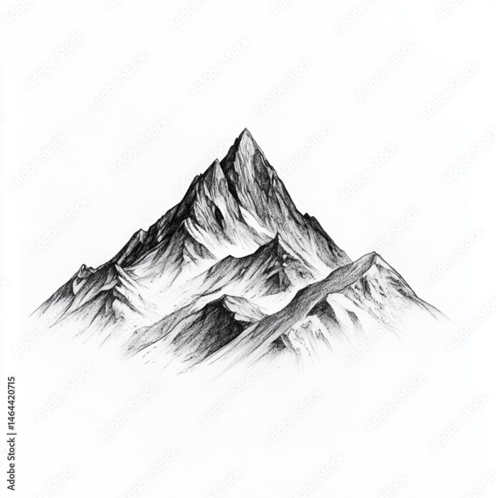 drawing of a mountain with fine lines and light shading for a feminine result in black and white on a white background for a tattoo project