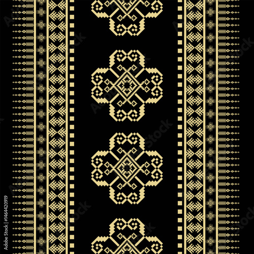 Detailed Ethnic Textile Pattern in Black and Gold