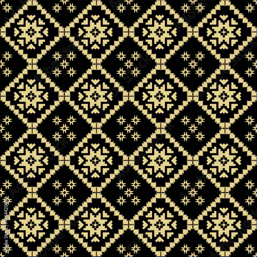 Black and white seamless vector pattern with floral ornament design for textile texture or vintage wallpaper background