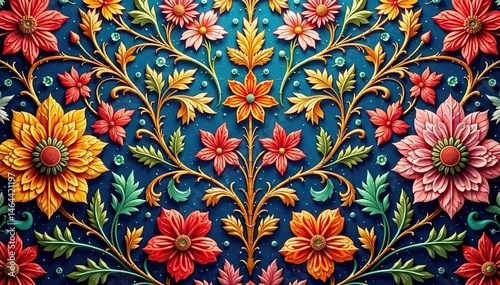 Intricate floral damask, woven textile texture, texture, graphic