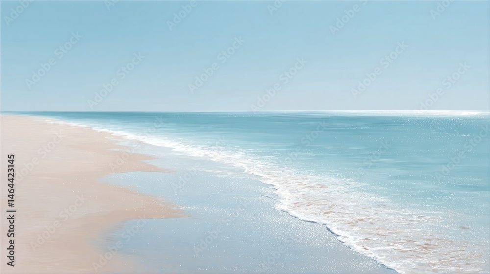 Fototapeta premium serene beach scene captured with minimalistic approach featuring sunlit coastline and gentle waves