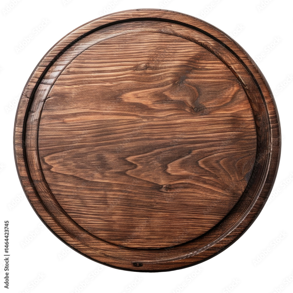 Fototapeta premium Round wooden serving board with textured surface for dining, cooking, or baking activities
