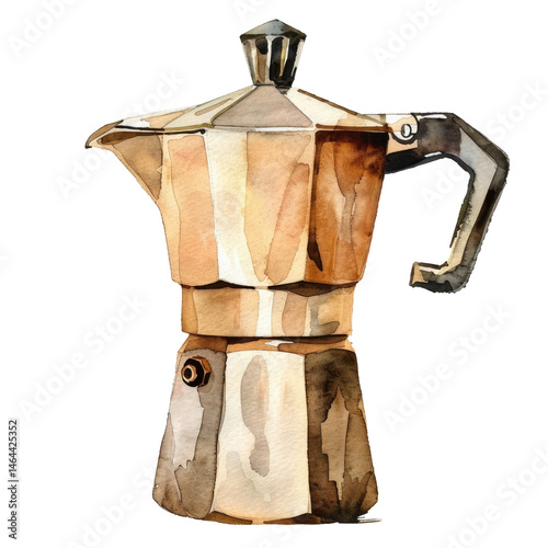 Classic stovetop espresso maker with elegant design against a transparent background for kitchen decoration