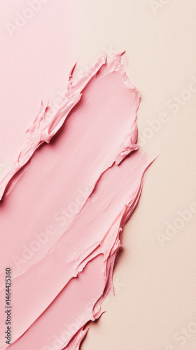 Smooth pink cosmetic cream or makeup foundation smeared on a soft beige background. Generative AI