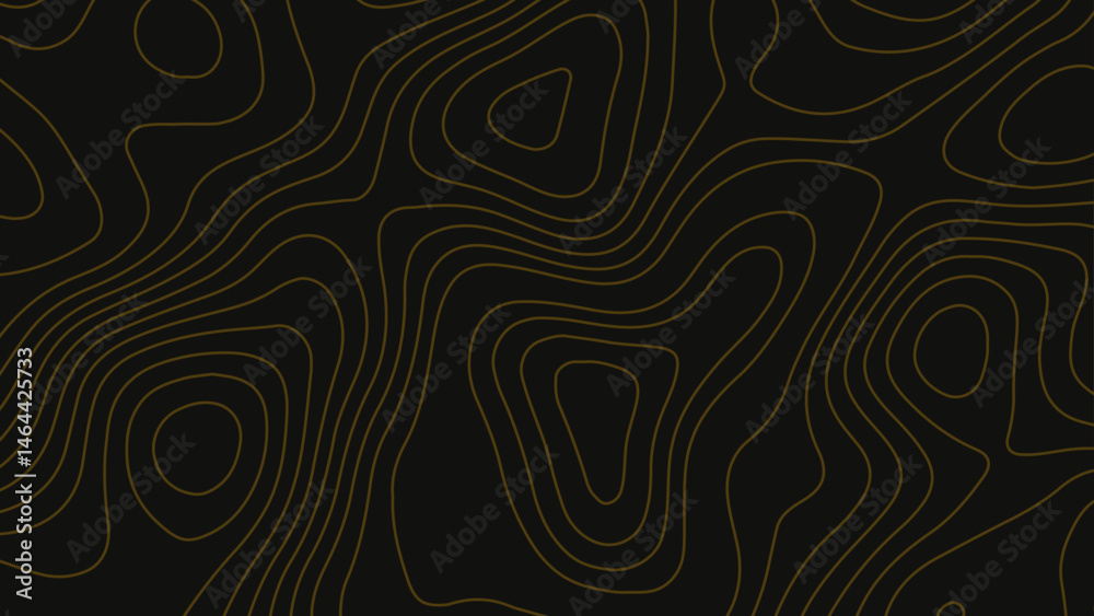 Abstract gold topographic design on a dark base.Dark topographic pattern with gold contour lines. Abstract gold topographic design on a dark base.Dark topographic pattern with gold contour lines.