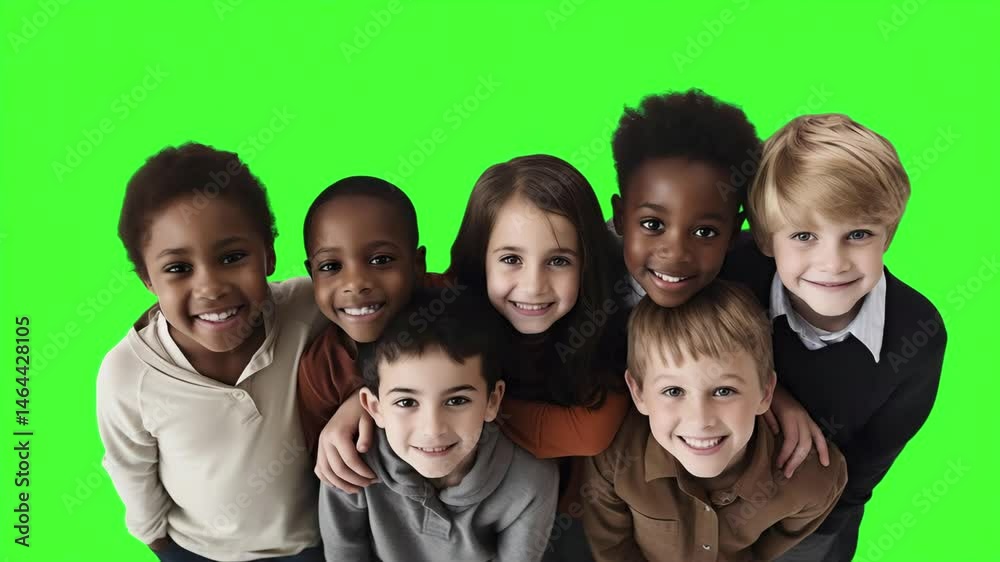 Group of happy children on green screen background Group of happy children on green screen background