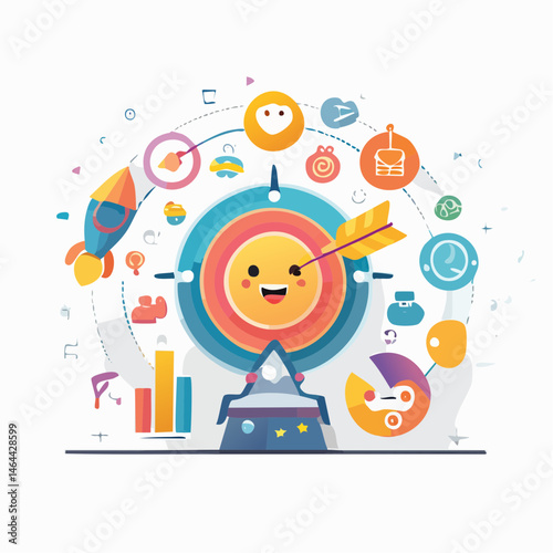 Vector logo design template and graphic elements for advertising, branding, posters and banners, funny cartoon illustrations with smiling character and mascot, abstract stickers and line