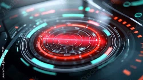 Wallpaper Mural Abstract digital interface with red and blue glowing elements, circular HUD, technological background, futuristic concept. Video screen capture Torontodigital.ca