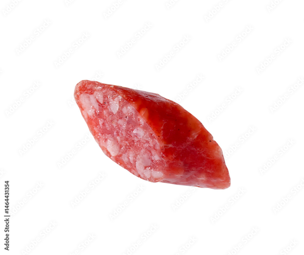 Piece of delicious smoked sausage isolated on white Piece of delicious smoked sausage isolated on white