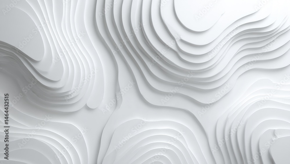 Obraz premium Abstract white paper layers form a topographic, wavy pattern, creating a three-dimensional, modern, and minimalist visual effect.