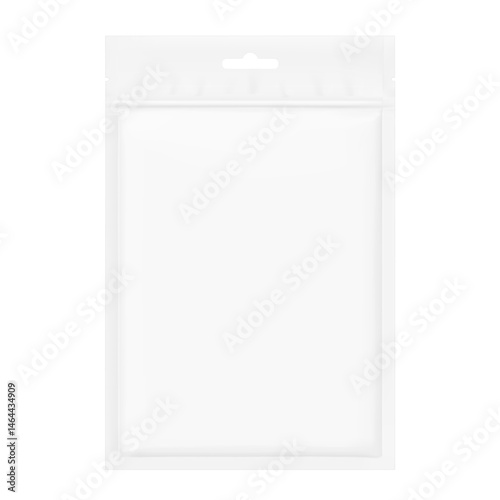 Sachet bag with euro slot mockup. Hyper realistic vector illustration isolated on white background. Ready for use in your design. EPS10.