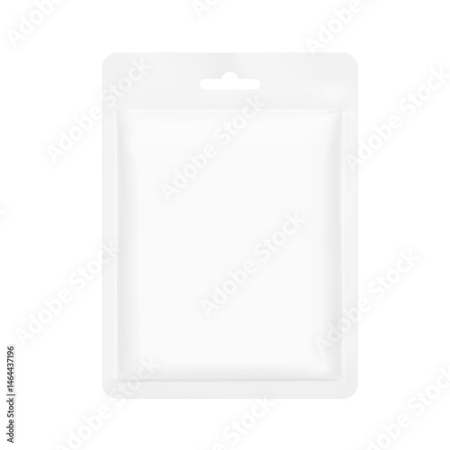 Sachet bag with euro slot and tear notch mockup. Hyper realistic vector illustration isolated on white background. Ready for use in your design. EPS10.