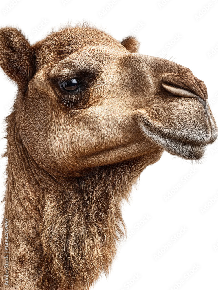 Obraz premium Close-up of a camel's face showcasing its unique features and expressive eyes against a plain background