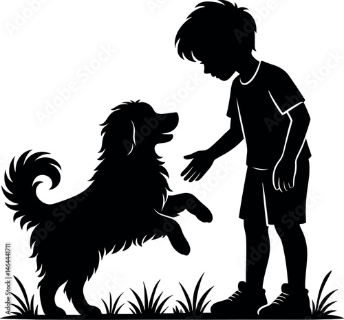 Boy With A Dog vector black silhouette print design