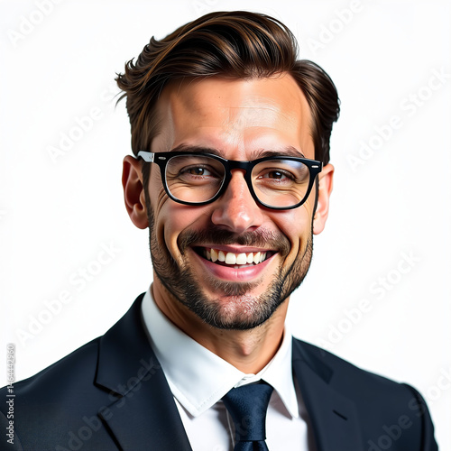Smiling businessman, wearing glasses, confident expression, isolated transparent background photo