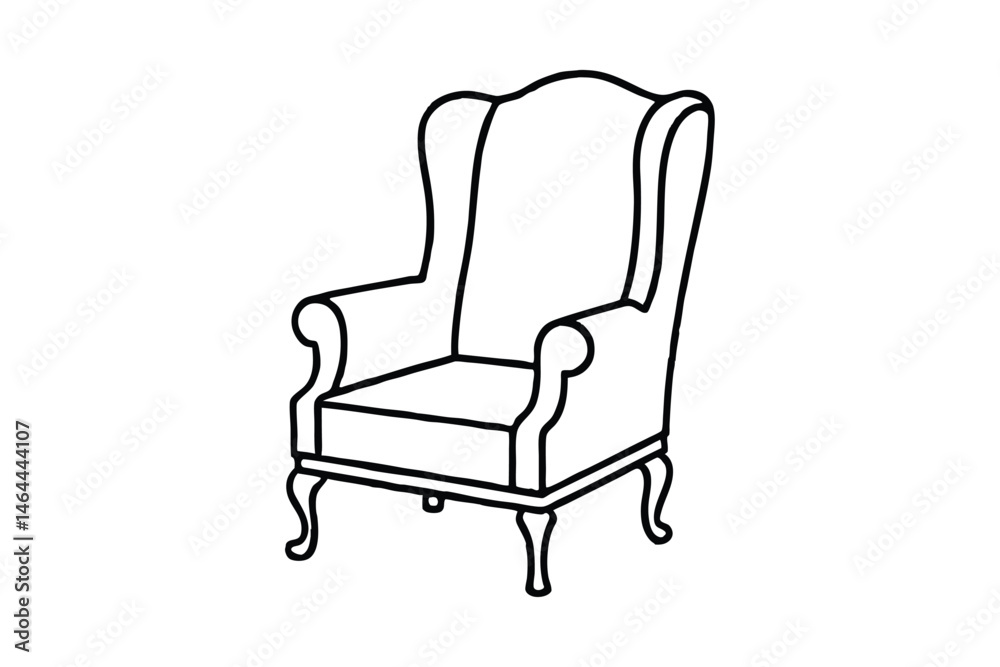 Line art illustration of a Georgian-style wingback chair.eps Line art illustration of a Georgian-style wingback chair.eps