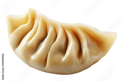 Pan-fried or steamed dumpling Jiaoz with pleated edges, isolated on white transparent background, concept of Asian traditional cuisine