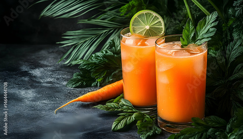 Carrot juice refreshing drink tropical background
