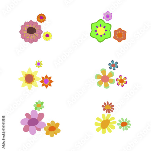 Collection of colorful spring floral elements vectors.Hand drawn floral illustrations for decoration, easter, stickers, clipart, print