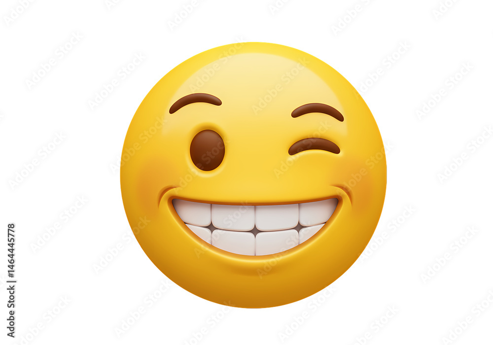 Fototapeta premium Winking Smiley Face Emoji 3D Render isolated on transparent background