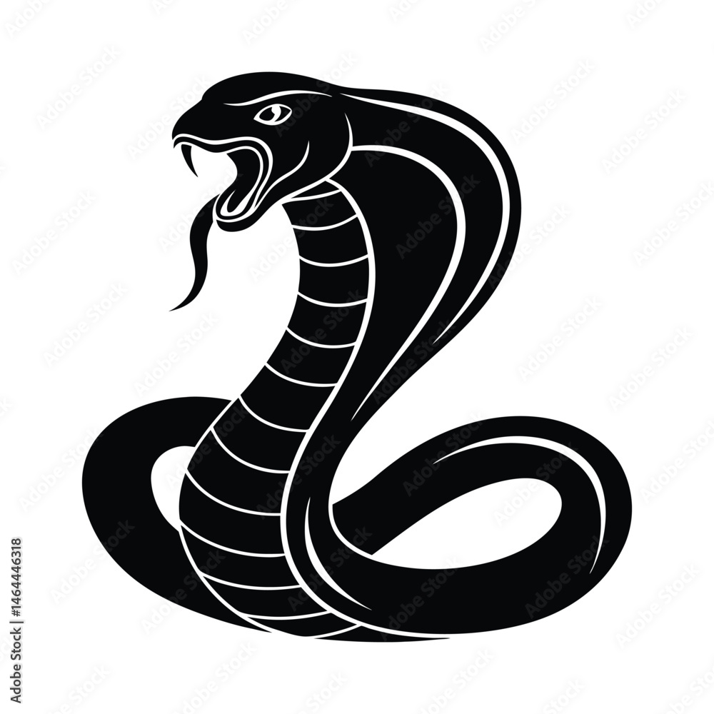 Fototapeta premium Coiled Cobra Bold Vector Silhouette