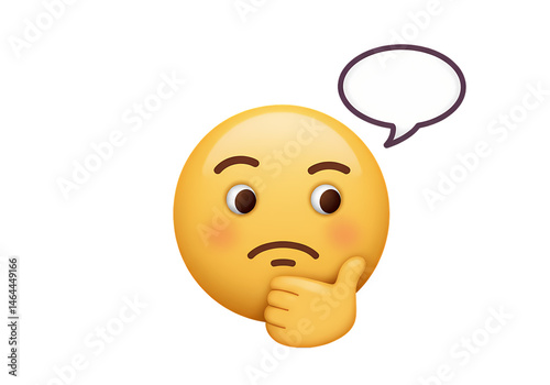 Thinking Emoji Cute Contemplative Face Illustration isolated on transparent background