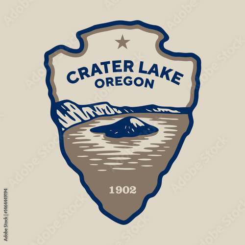 Emblem patch logo illustration of Crater Lake National Park, Oregon, USA.