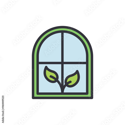 Stylized growth icon displaying eco consciousness in window frame