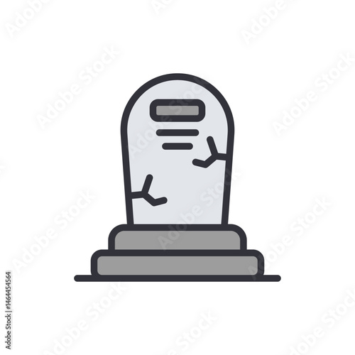 Isolated cartoon gravestone with cracks on a seamless White Background
