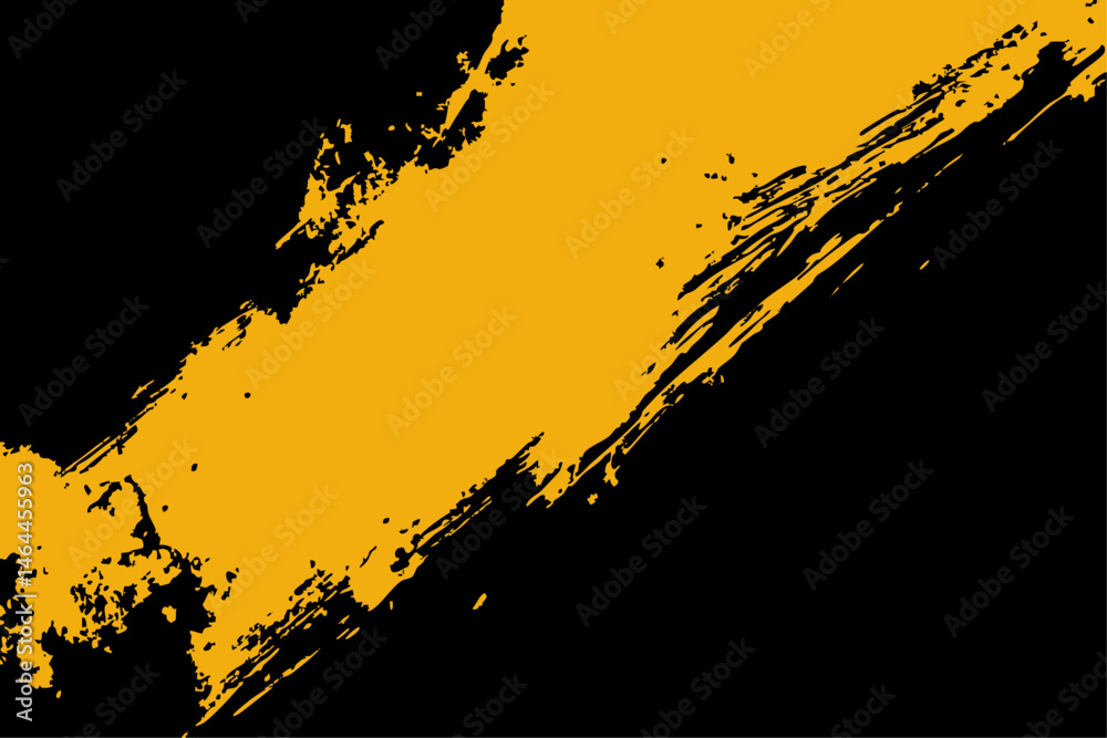 Abstract yellow grunge paint stroke or brush mark on a black background. Textured vector design element with distressed, rough edges, ideal for artistic overlays, banners, or modern graphic accents.