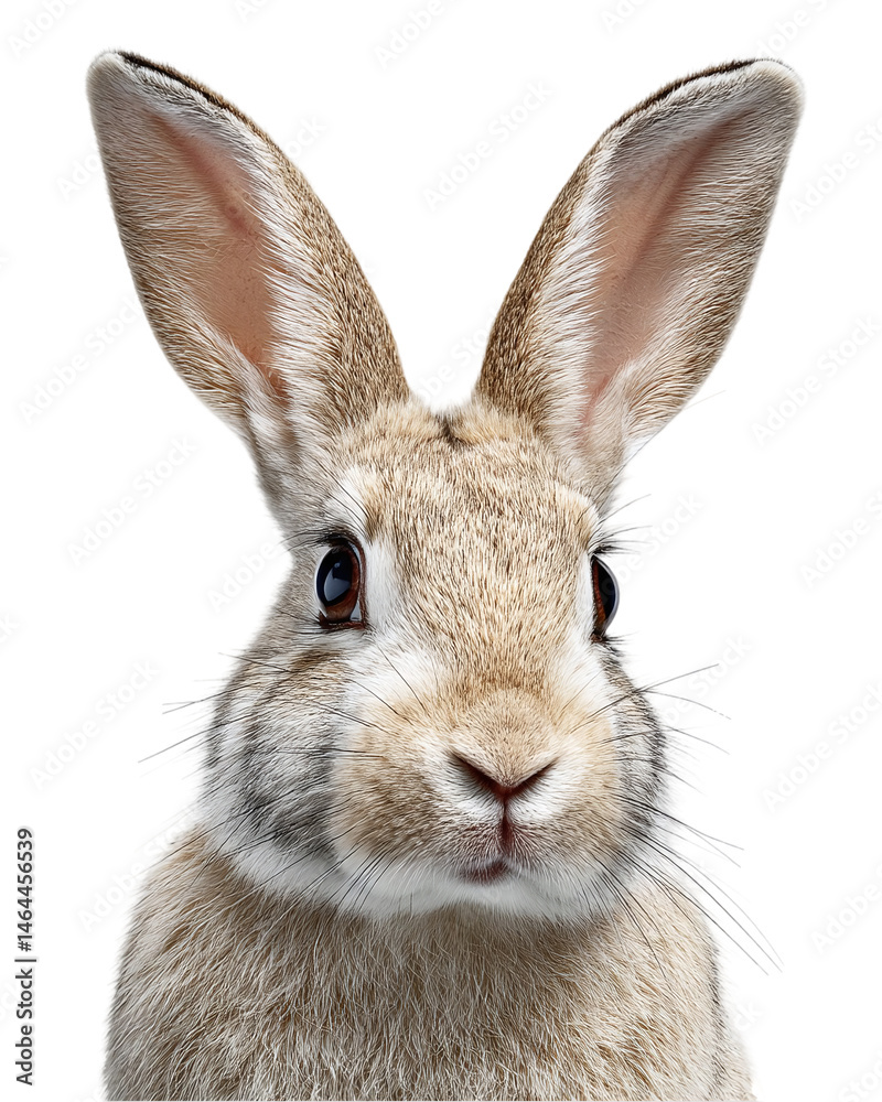 Fototapeta premium Realistic close-up of a rabbit's face showcasing its features against a plain background