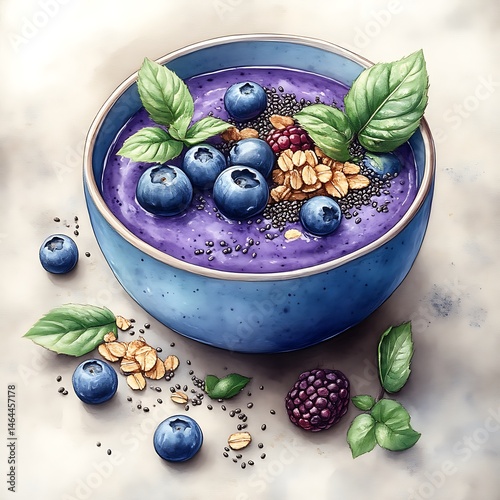 Vibrant illustration of a blueberry smoothie bowl.