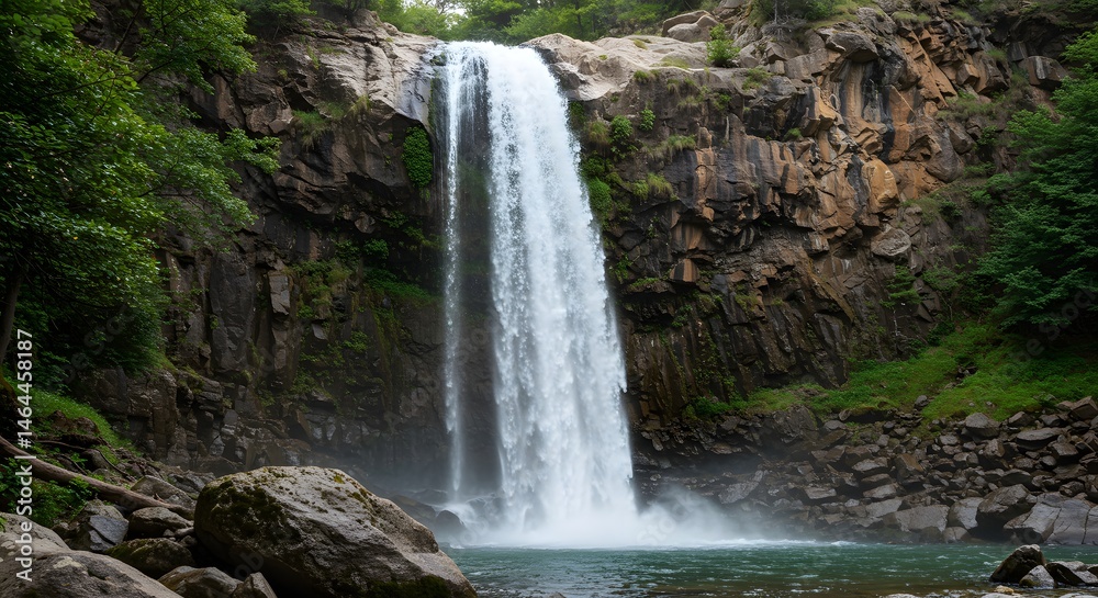 Fototapeta premium Waterfall in Rocky Forest Landscape