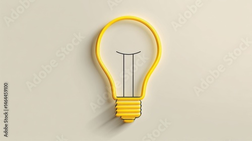 A simple line drawing of a glowing yellow light bulb, minimal outline style with soft neon glow, white background, clean vector illustration