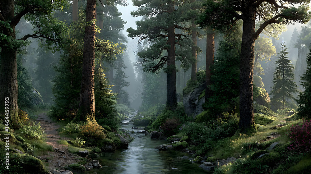 Fototapeta premium Serene Forest Stream Calming Nature Wallpaper