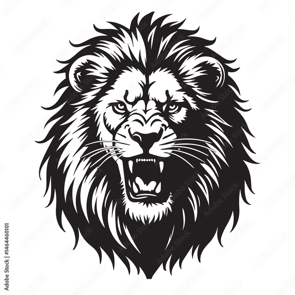 Fototapeta premium Majestic Lion Head Vector - Bold Black and White Tribal Style Illustration