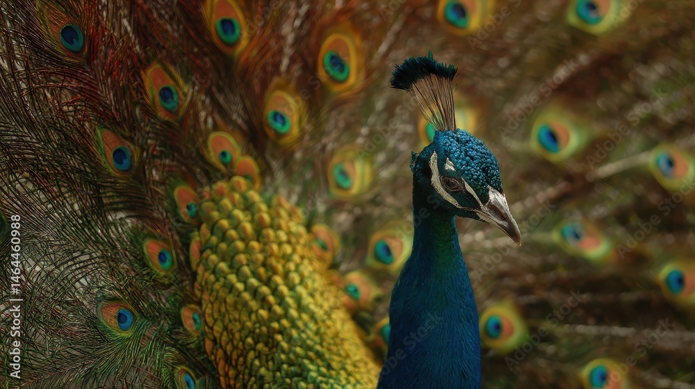Obraz premium Close-up of a peacock's vibrant plumage.
