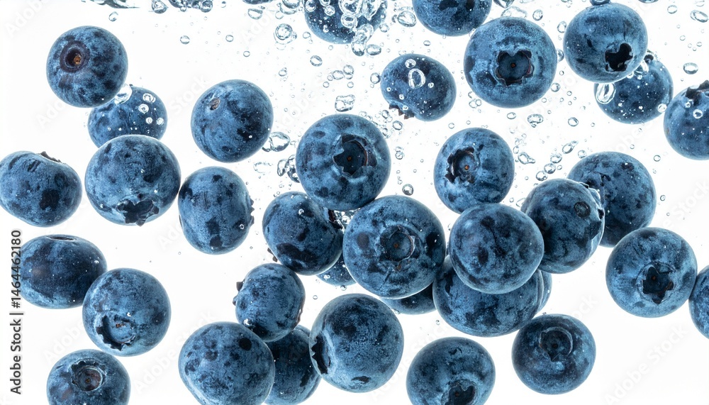 Custom AI Model Blueberries sinking underwater with air bubbles isolated on white background Custom AI Model Blueberries sinking underwater with air bubbles isolated on white background
